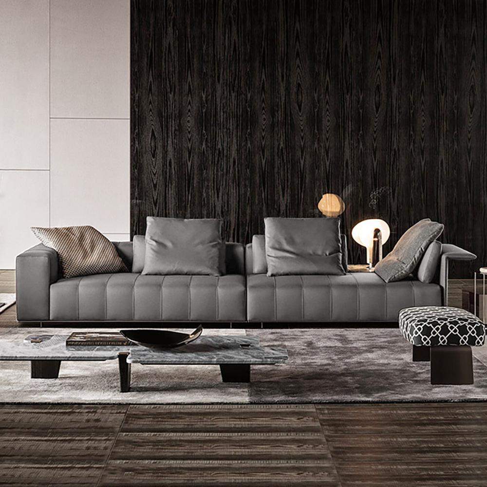 Modern Sectional Sofa Linen Upholstery in Gray Pillows Included for 4 Seaters-Furniture,Living Room Furniture,Sectionals