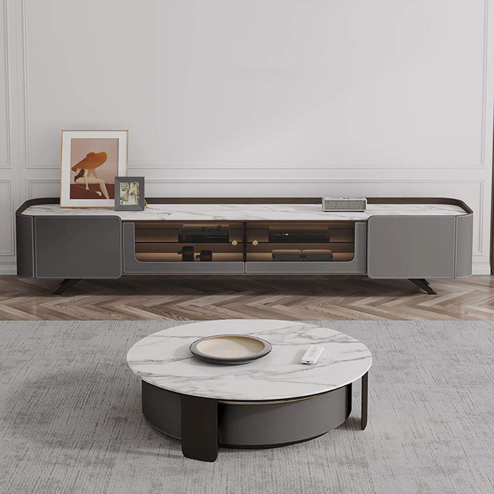 Modern Gray TV Stand with Stone Top & Storage for TVs up to 85 inch-Richsoul-Furniture,Living Room Furniture,TV Stands