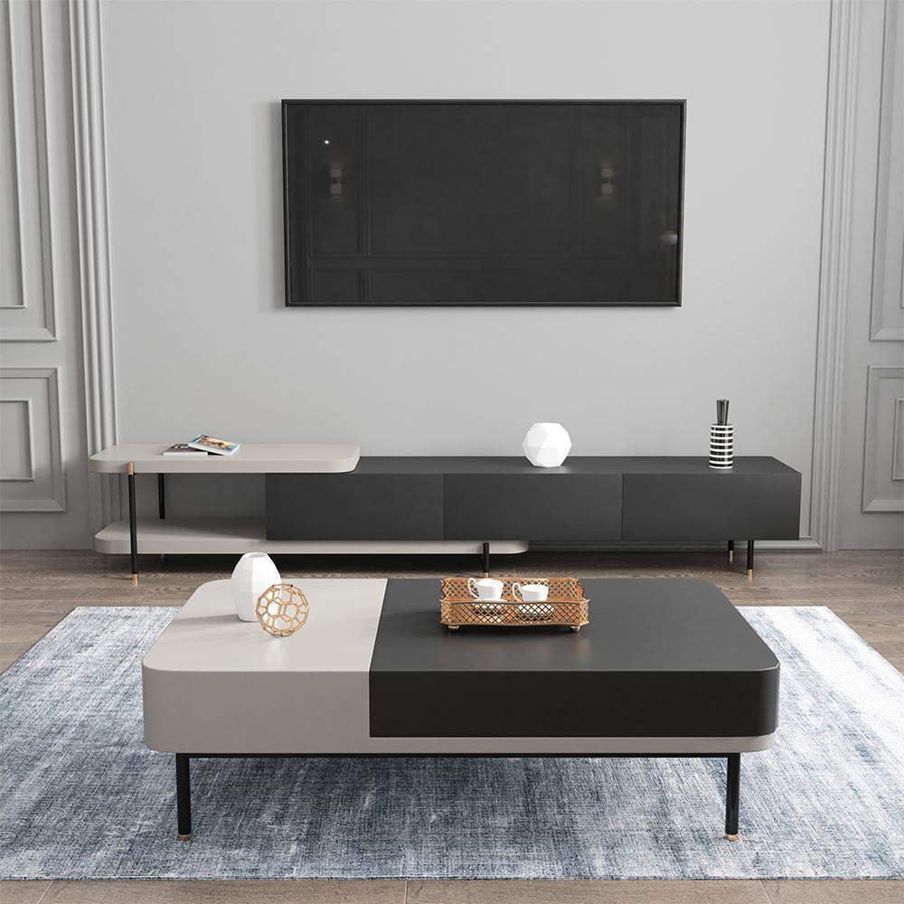 Modern Open Storage TV Stand & Coffee Table Set with Drawers-Furniture,Living Room Furniture,Living Room Sets