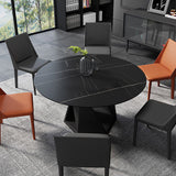 59.1" Classic Minimalist Round Stone Top Dining Table with Carbon Steel Base