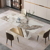 78.7" Rectangle Modern Stone Top Dining Table for 6 with Stainless Steel Base in Gold