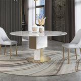 Mesa de comedor redonda en blanco y dorado de 59" con Lazy Susan of Light Luxury &amp; Modern