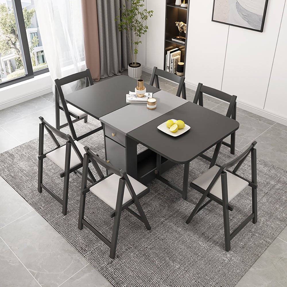 59" Modern Gray Rectangle Folding Dining Table Set with Chair 5 Pieces