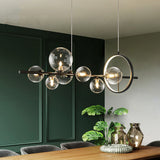 Moderne, minimalistische 10-Licht-Glaskugelschirm-Kücheninsel-Leuchte in Schwarz