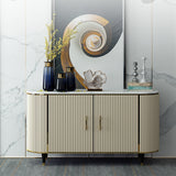 Mueble aparador moderno beige de imitación de mármol y MDF con 2 puertas y manijas de metal