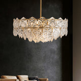 Modern Tiered Glass 9-Light Chandelier with Adjustable Hanging Rod
