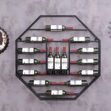 Botellero industrial negro octogonal montado en la pared Estante para vino en acero