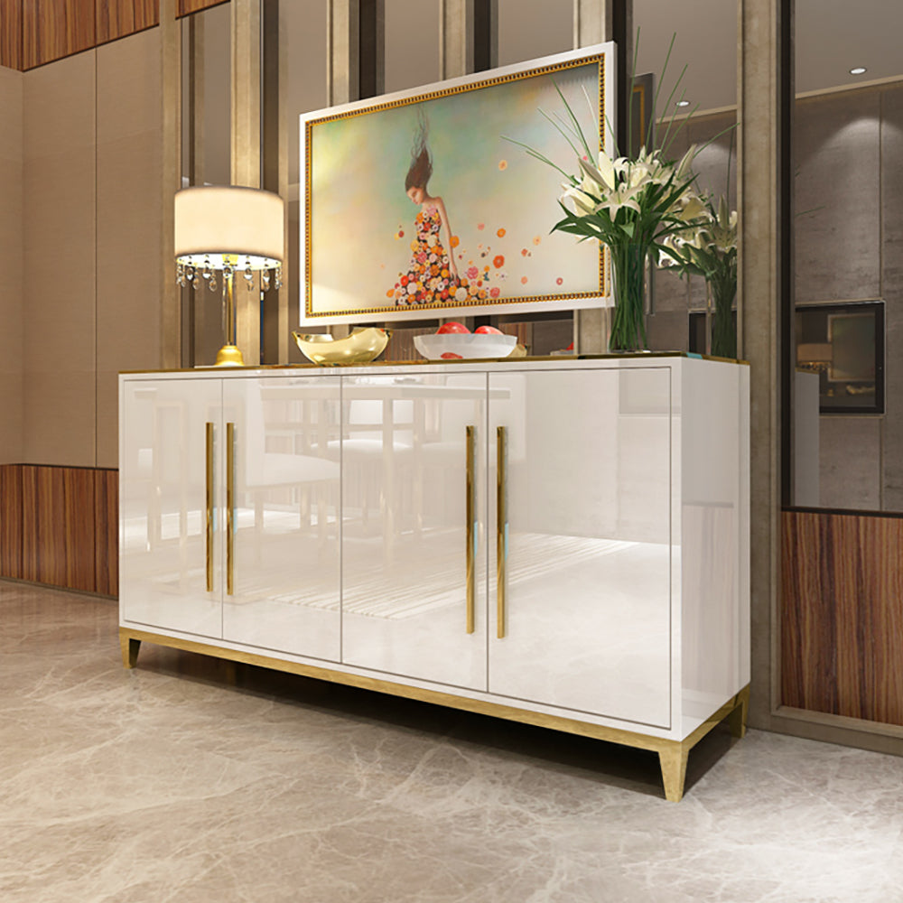 59.1" Rectangular Sideboard Buffets Tempered Glass Top Cabinet 4 Doors & 2 Shelves
