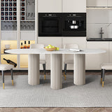 55.1" Modern Oval Stone Top Dining Table 3 Legs in White