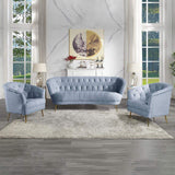 Nordic Light Blue Sofa Set 3 Pieces Living Room Set Tufted Back Armchairs-Furniture,Living Room Furniture,Sectionals