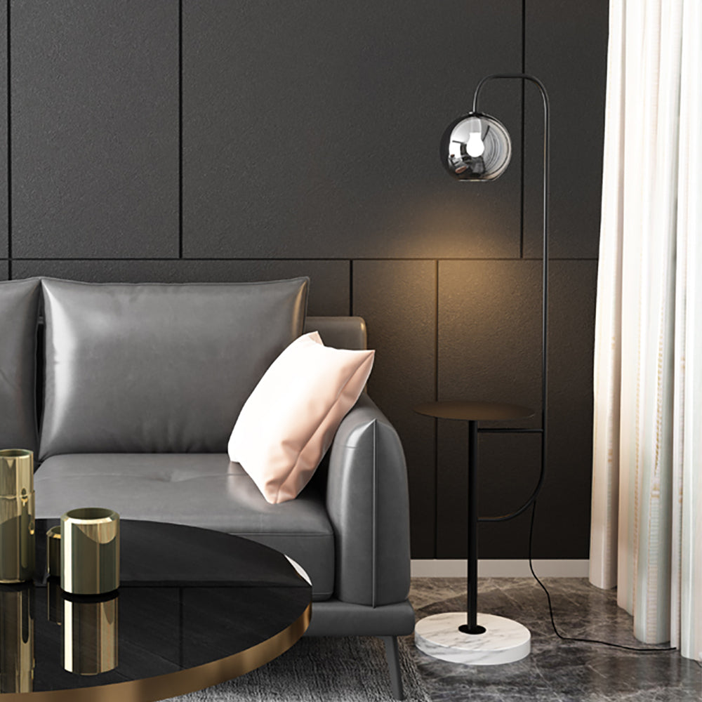 Minimalist Tray Table Floor Lamp Black Standing Lamp with Metal Base & Glass Shade