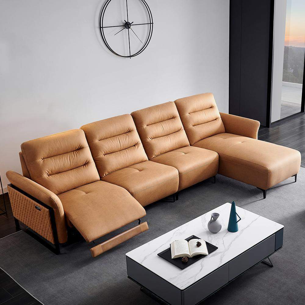L-Shaped Modern Power Reclining Sectional Sofa with Chaise in Orange-Furniture,Living Room Furniture,Sectionals