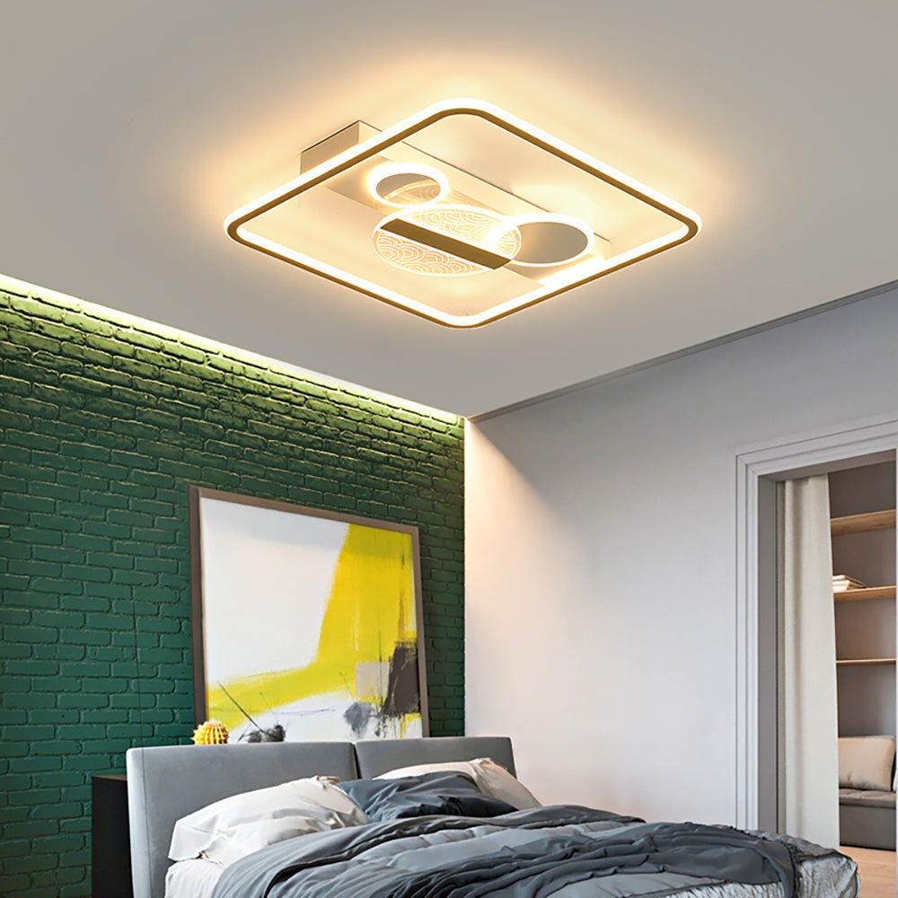 Modern Rectangular 3 Color Mode Acrylic Shade LED Flush Mount Ceiling Light White & Gold