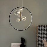 Lámpara colgante negra con globo de cristal minimalista LED de 3 luces para comedor
