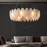 Postmodern Round 8-Light Tiered Frosted Feathers Glass Chandelier