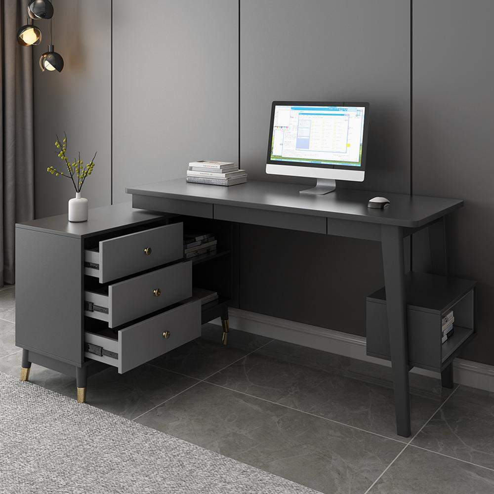 Walnut Reversible L-Shaped Desk Computer Desk with Drawers & Shelf-Desks,Furniture,Office Furniture