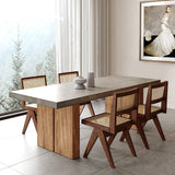 71" Farmhouse Natural Wooden Dining Table for 6 Person Double Pedestal