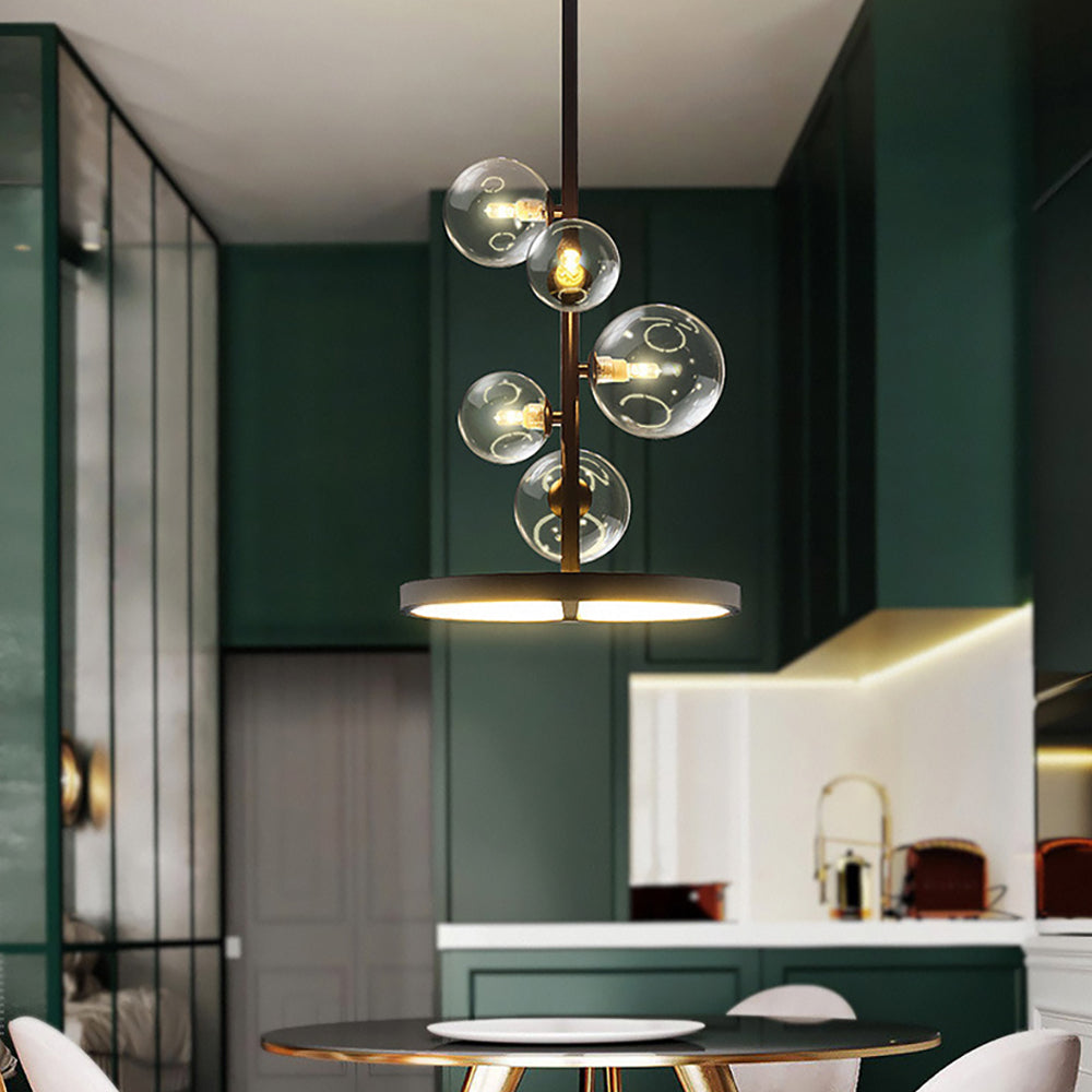 Black Glass Globe 5-Light Chandelier Modern for Living Room and Dining Room