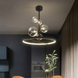Lámpara de araña moderna de 5 luces con globo de cristal negro para sala de estar y comedor