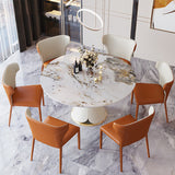 Table de salle à manger en pierre ronde blanche Golden en acier inoxydable