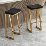 25.6" Modern Black Solid Wood Bar Stool Backless with Golden Footrest