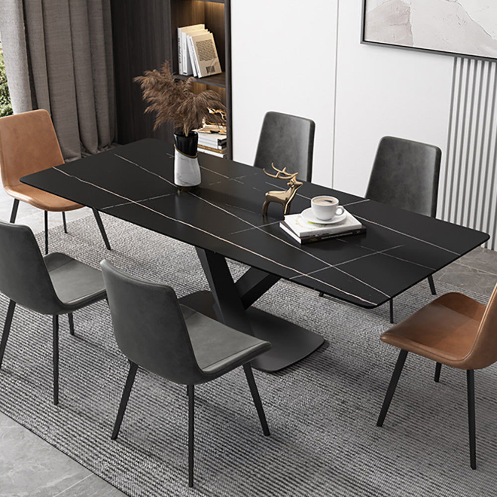 47.2" Modern Rectangle Stone Top Dining Table with Carbon Steel Base