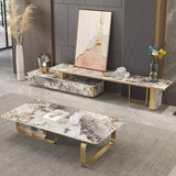 55" Contemporary Rectangle Stone & Stainless Steel Coffee Table-Coffee Tables,Furniture,Living Room Furniture