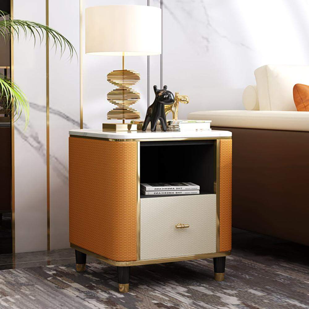 Modern Square 1-Drawer Chest Side Cabinet with Storage in White & Orange-Richsoul-Cabinets &amp; Chests,Furniture,Living Room Furniture