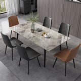 63" 5 Piece Rectangle Dining Table Set with Stone Top 4 Chairs in Gray & Black