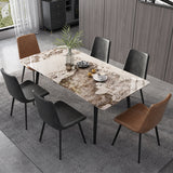 63" 5 Piece Rectangle Dining Table Set with Stone Top 4 Chairs in Gray & Black