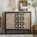 Rustic Sideboard Buffet Carved and Painted Patterns Cabinet with 2 Doors 1 Shelf