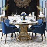 Moderner runder 51-Zoll-Esstisch mit Tischplatte aus Kunstmarmor und goldenem Edelstahlsockel