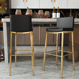 Black Counter Height Bar Stool Faux Leather Upholstery Counter Stool Footrest Set of 2