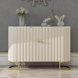 Off White Modern Sideboard Buffet PU Leather Sideboard Cabinet with Doors&Drawers in Gold