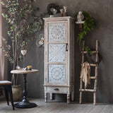 Hochschrank aus Holz mit Tür in Distressed White Rustic