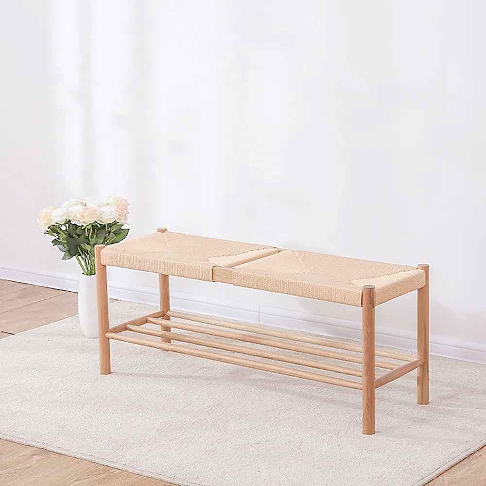 Modern Bench Dining Room Bench Rattan Bench with Wood Legs