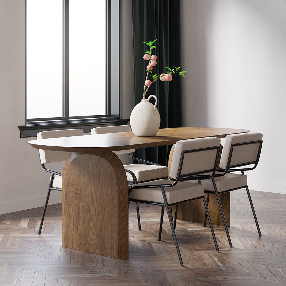 59.1" Farmhouse Dining Table Solid Wood Top & Pedestals for 4