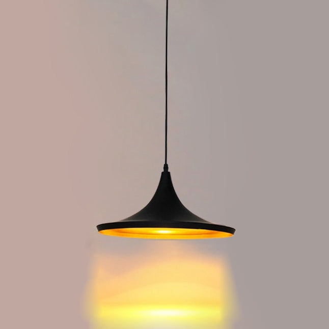 Aluminum Geometric Form Wide Single-Light Hanging Pendant Light Fixture in Black