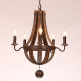 Rustic Stave Reclaimed Wood & Rust Metal 6-Light Chandelier with Candle Light