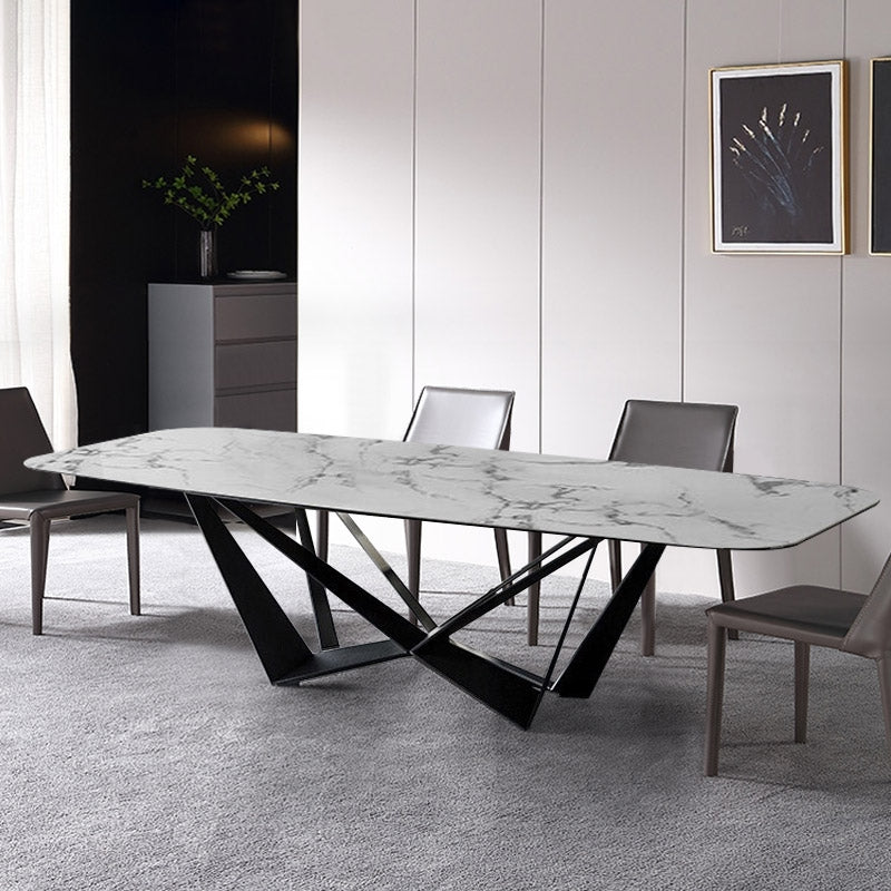 Modern Stylish 79" Rectangle White Faux Marble Top Dining Table in Large