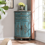 Antique Triangle Wood Accent Cabinet with 2 Doors & 2 Drawers in Blue
