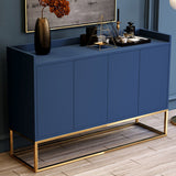 Modern 47" Blue Buffet Sideboard Kitchen Sideboard Cabinet with 4 Doors in Gold