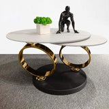 White Extendable Coffee Table with Ring-shaped Metal Pedestal-Richsoul-Coffee Tables,Furniture,Living Room Furniture