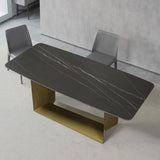 79 "アンティークの真鍮のモダンな長方形の石のダイニングテーブル