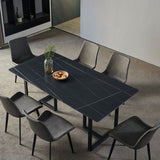 63" Rectangle Stone Dining Table Black Dining Table Carbon Steel Base