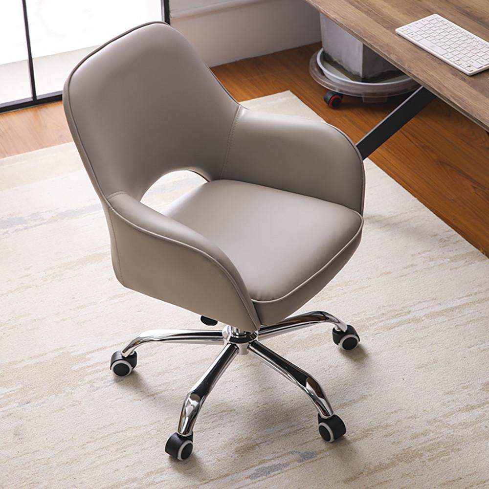 Gray Swivel Office Chair for Desk Upholstered Faux Leather Task Chair Adjustable Height-Furniture,Office Chairs,Office Furniture