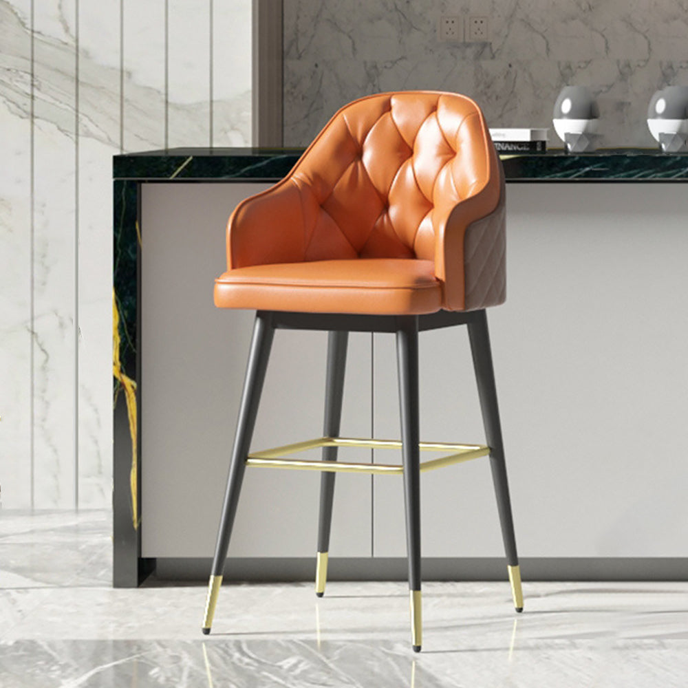 Modern PU Leather Bar Stool in Beige with Full Back & Arms