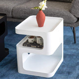 Modern White End Table with Storage 3-Tier Hollow Side Table in Artistic Style-Richsoul-End &amp; Side Tables,Furniture,Living Room Furniture
