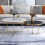 Modern Round Coffee Table Set with Stone 2-Piece Black&White-Richsoul-Coffee Tables,Furniture,Living Room Furniture