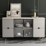 59" Modern Light Gray Sideboard Stone Top Luxury Buffet Tempered Glass Doors in Large